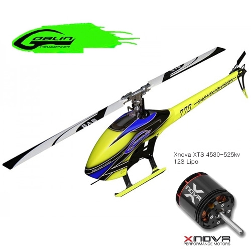 SAB RC헬기 고블린 770 Competition Flybarless Electric Heli Blue Kit + Xnova XTS 4530-525kv 모터