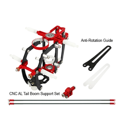CNC AL Advanced Main Frame w/Tail Boom Support Set (Red) - Blade mCPXBL